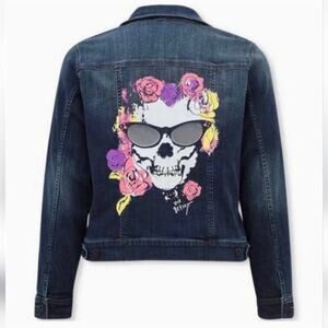 Torrid x Betsey Johnson Floral skull trucker jean jacket coat Plus Size 2 2X New